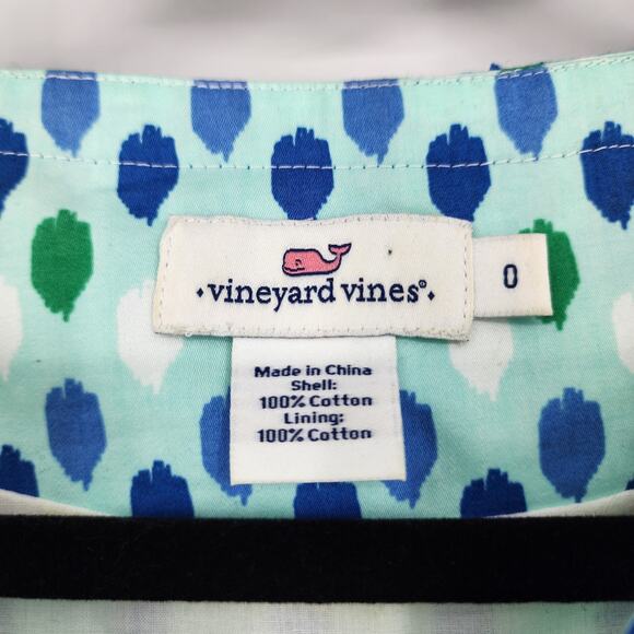 Vineyard Vines Sleeveless Blue Green V-Neck Paint Polka Dot Dress Size 0 - Picture 2 of 4